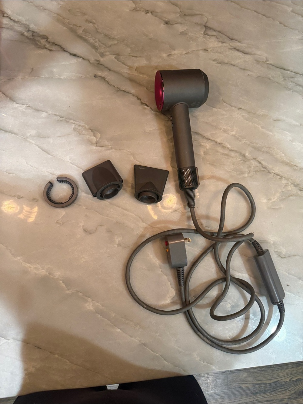 High-Performance Hair Dryer with Nozzle Attachments - Gray with Pink Accents